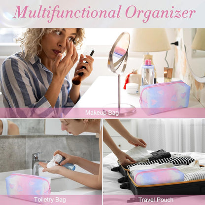 Makeup Bag, Travel Makeup Case Organizer With Handle and Divider, Make Up Box for Women, Cute Cosmetic Bag for Girls Sister Gifts