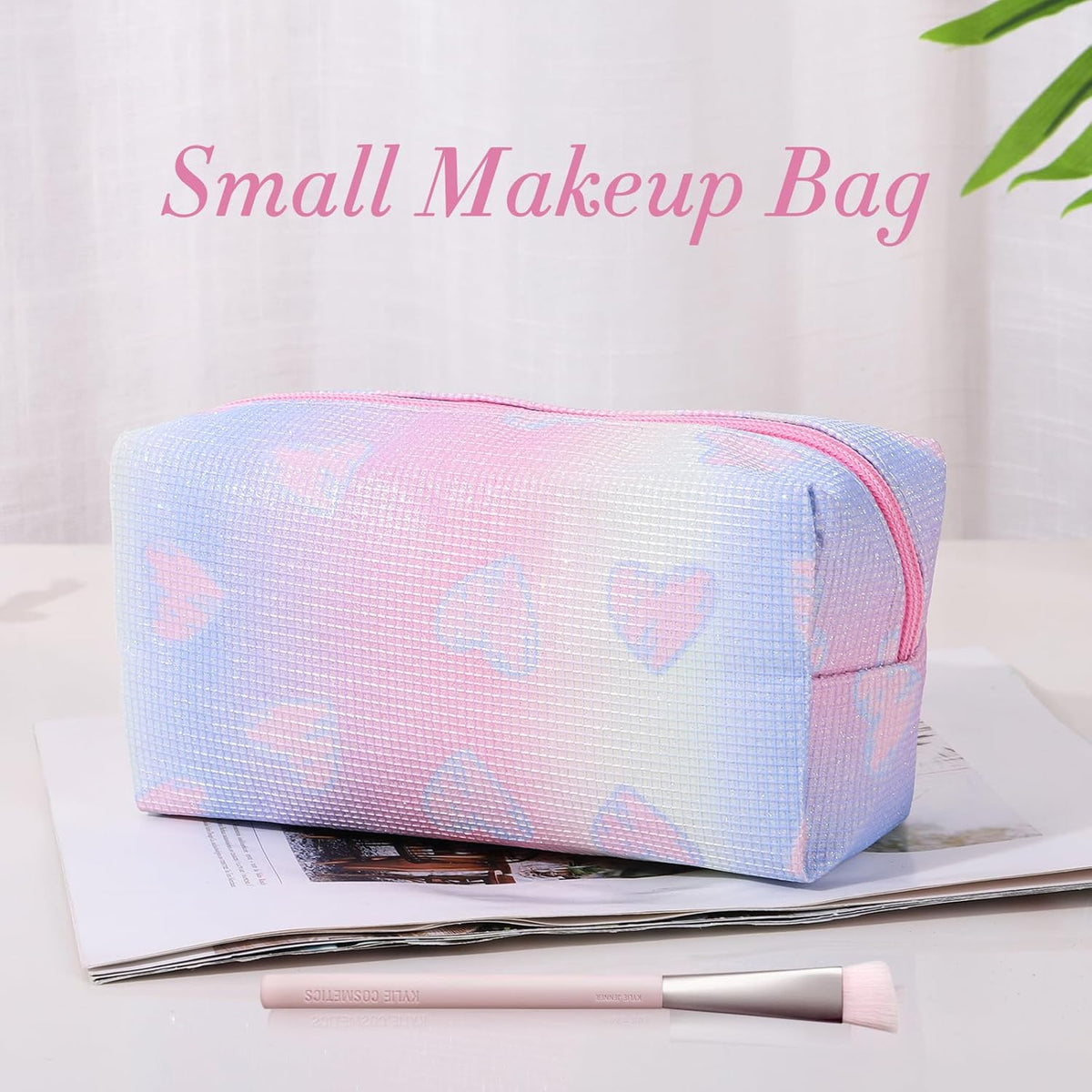 Makeup Bag, Travel Makeup Case Organizer With Handle and Divider, Make Up Box for Women, Cute Cosmetic Bag for Girls Sister Gifts
