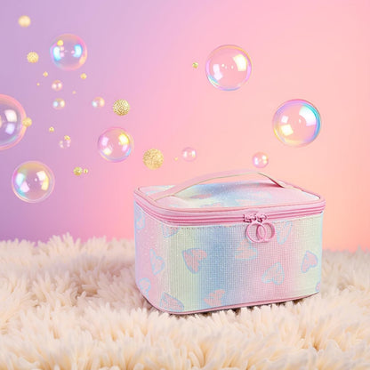 Makeup Bag, Travel Makeup Case Organizer With Handle and Divider, Make Up Box for Women, Cute Cosmetic Bag for Girls Sister Gifts