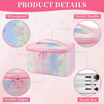 Makeup Bag, Travel Makeup Case Organizer With Handle and Divider, Make Up Box for Women, Cute Cosmetic Bag for Girls Sister Gifts