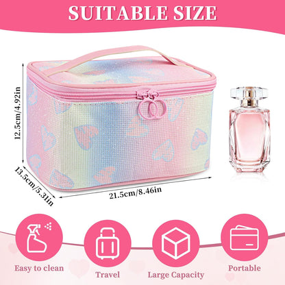 Makeup Bag, Travel Makeup Case Organizer With Handle and Divider, Make Up Box for Women, Cute Cosmetic Bag for Girls Sister Gifts