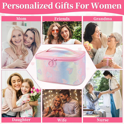 Makeup Bag, Travel Makeup Case Organizer With Handle and Divider, Make Up Box for Women, Cute Cosmetic Bag for Girls Sister Gifts