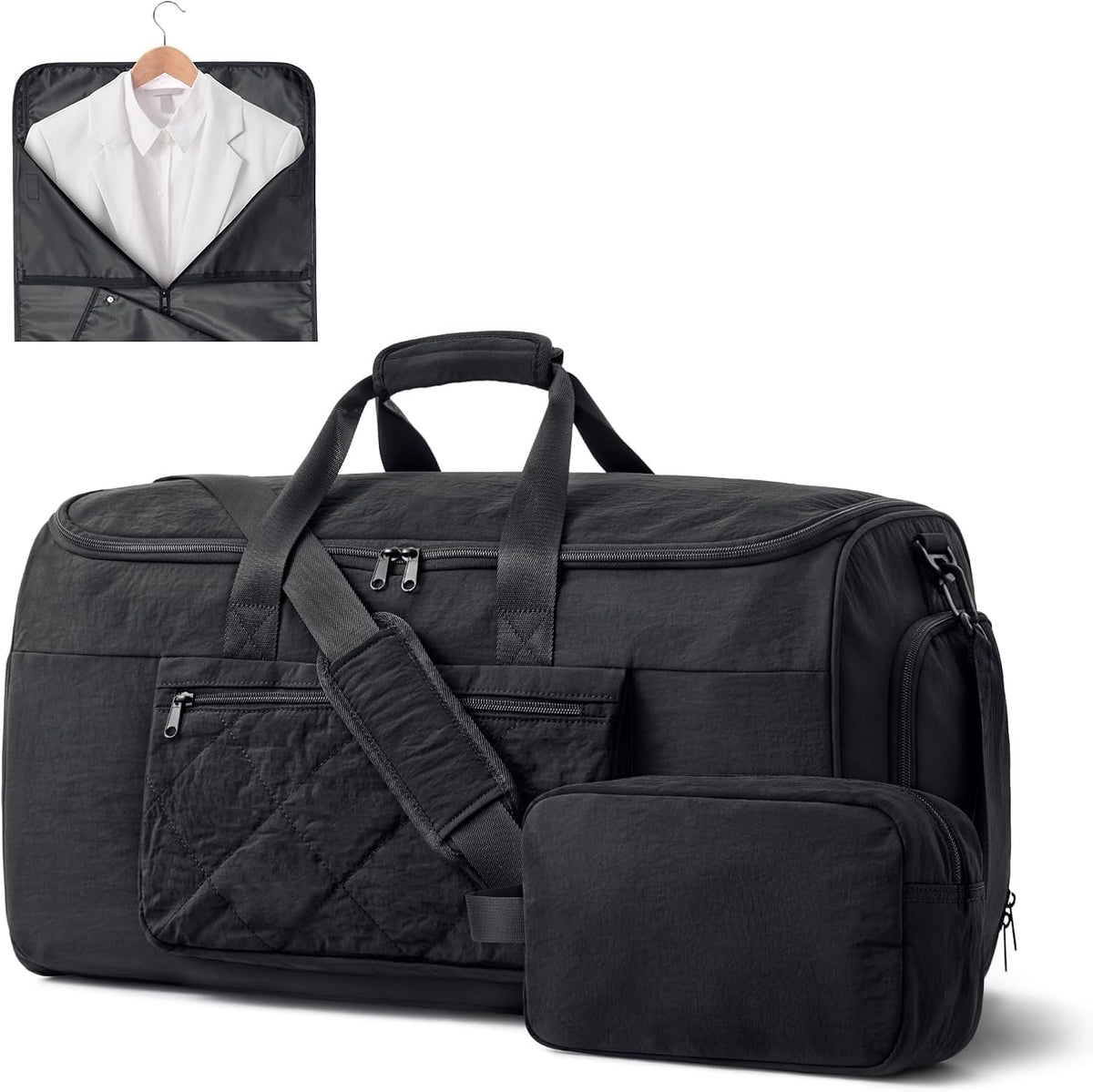 Garment Duffle Bags Travel Carry on Overnight Weekender Men Women | Lightweight Water-Resistant Fabric, 2-in-1 Hanging Suitcase, Toiletry Bag, Trolley Sleeve, Off-white