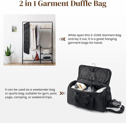 Garment Duffle Bags Travel Carry on Overnight Weekender Men Women | Lightweight Water-Resistant Fabric, 2-in-1 Hanging Suitcase, Toiletry Bag, Trolley Sleeve, Off-white