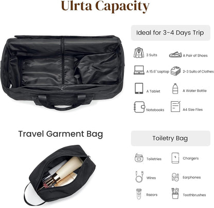 Garment Duffle Bags Travel Carry on Overnight Weekender Men Women | Lightweight Water-Resistant Fabric, 2-in-1 Hanging Suitcase, Toiletry Bag, Trolley Sleeve, Off-white