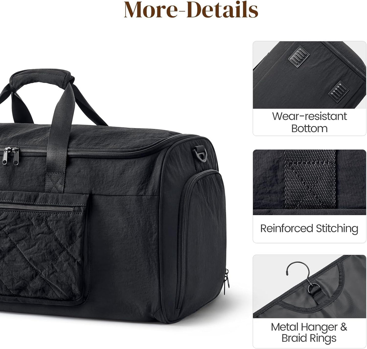 Garment Duffle Bags Travel Carry on Overnight Weekender Men Women | Lightweight Water-Resistant Fabric, 2-in-1 Hanging Suitcase, Toiletry Bag, Trolley Sleeve, Off-white