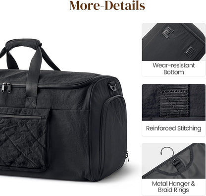 Garment Duffle Bags Travel Carry on Overnight Weekender Men Women | Lightweight Water-Resistant Fabric, 2-in-1 Hanging Suitcase, Toiletry Bag, Trolley Sleeve, Off-white