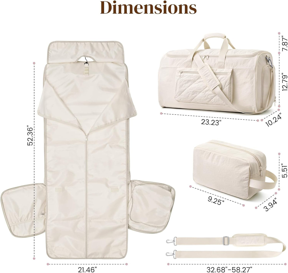 Garment Duffle Bags Travel Carry on Overnight Weekender Men Women | Lightweight Water-Resistant Fabric, 2-in-1 Hanging Suitcase, Toiletry Bag, Trolley Sleeve, Off-white