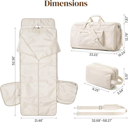 Garment Duffle Bags Travel Carry on Overnight Weekender Men Women | Lightweight Water-Resistant Fabric, 2-in-1 Hanging Suitcase, Toiletry Bag, Trolley Sleeve, Off-white