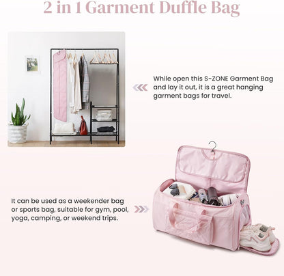 Garment Duffle Bags Travel Carry on Overnight Weekender Men Women | Lightweight Water-Resistant Fabric, 2-in-1 Hanging Suitcase, Toiletry Bag, Trolley Sleeve, Off-white