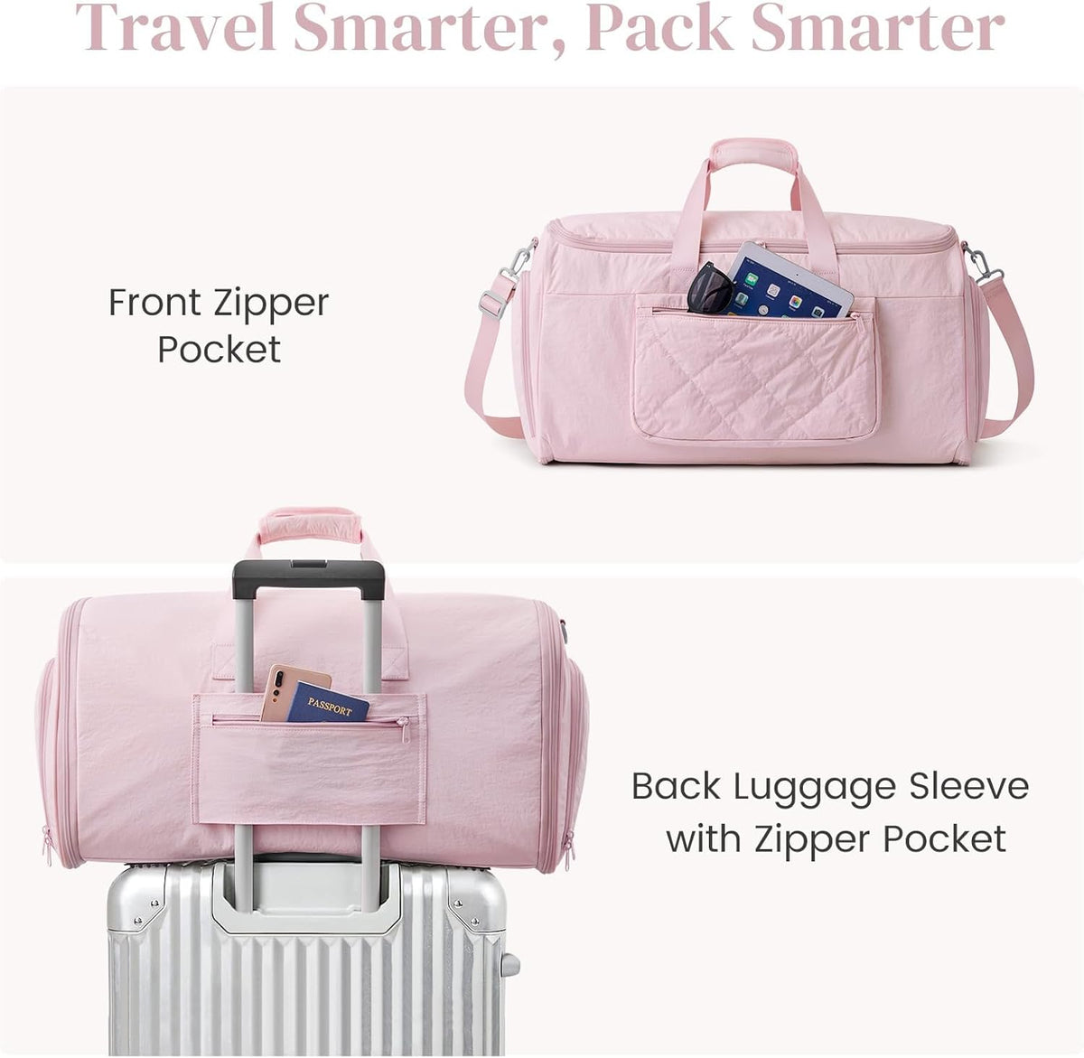 Garment Duffle Bags Travel Carry on Overnight Weekender Men Women | Lightweight Water-Resistant Fabric, 2-in-1 Hanging Suitcase, Toiletry Bag, Trolley Sleeve, Off-white