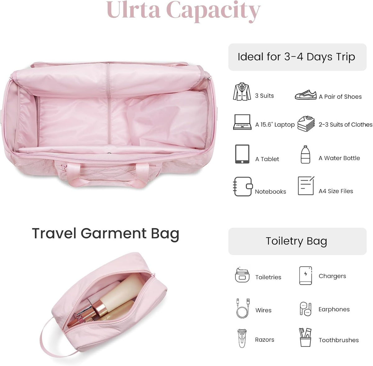 Garment Duffle Bags Travel Carry on Overnight Weekender Men Women | Lightweight Water-Resistant Fabric, 2-in-1 Hanging Suitcase, Toiletry Bag, Trolley Sleeve, Off-white