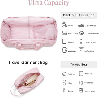 Garment Duffle Bags Travel Carry on Overnight Weekender Men Women | Lightweight Water-Resistant Fabric, 2-in-1 Hanging Suitcase, Toiletry Bag, Trolley Sleeve, Off-white