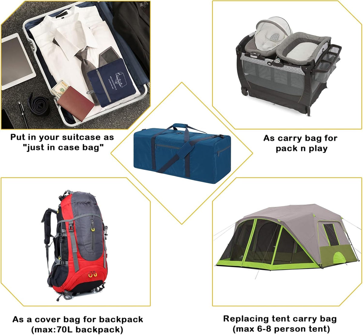 Foldable Duffel Bag 30 inch 75L Large Lightweight Luggage for Travel Camping Storage-Black