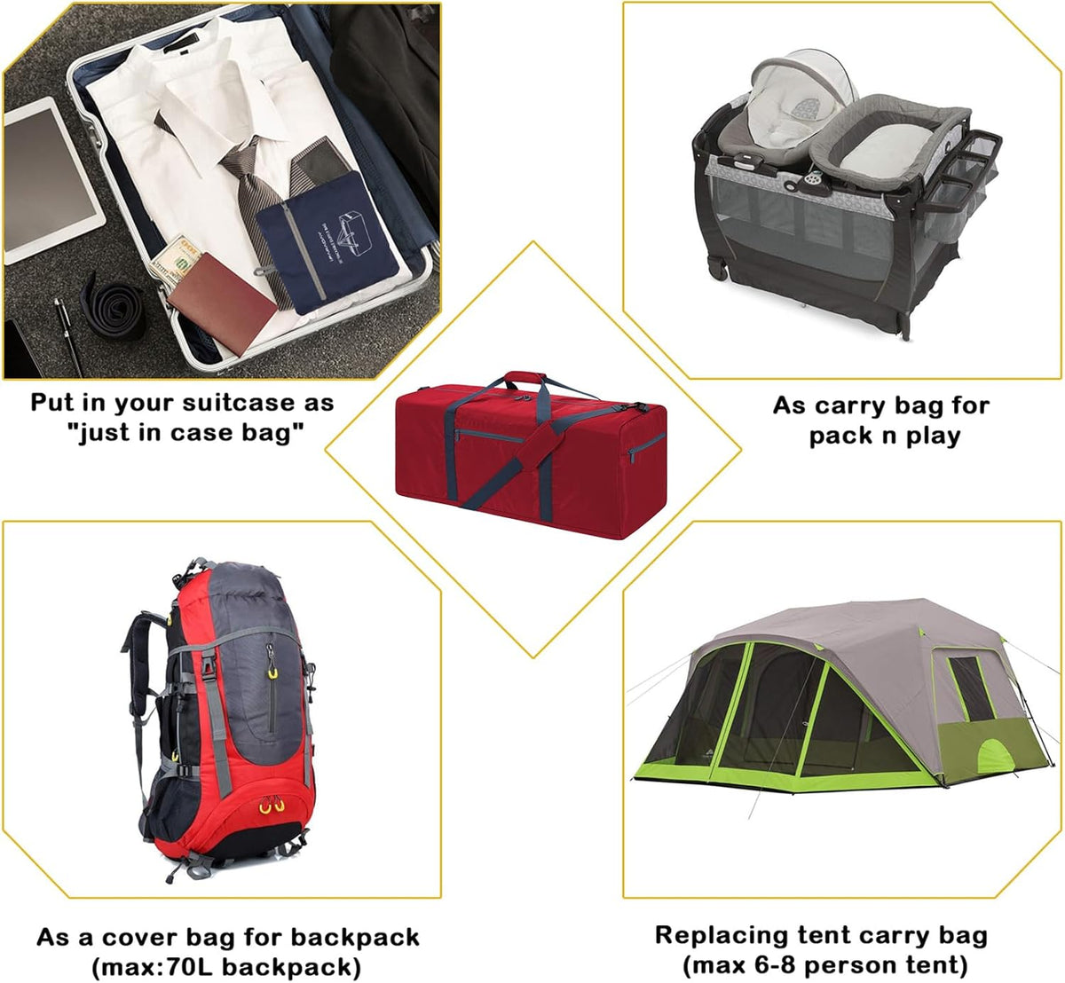 Foldable Duffel Bag 30 inch 75L Large Lightweight Luggage for Travel Camping Storage-Black