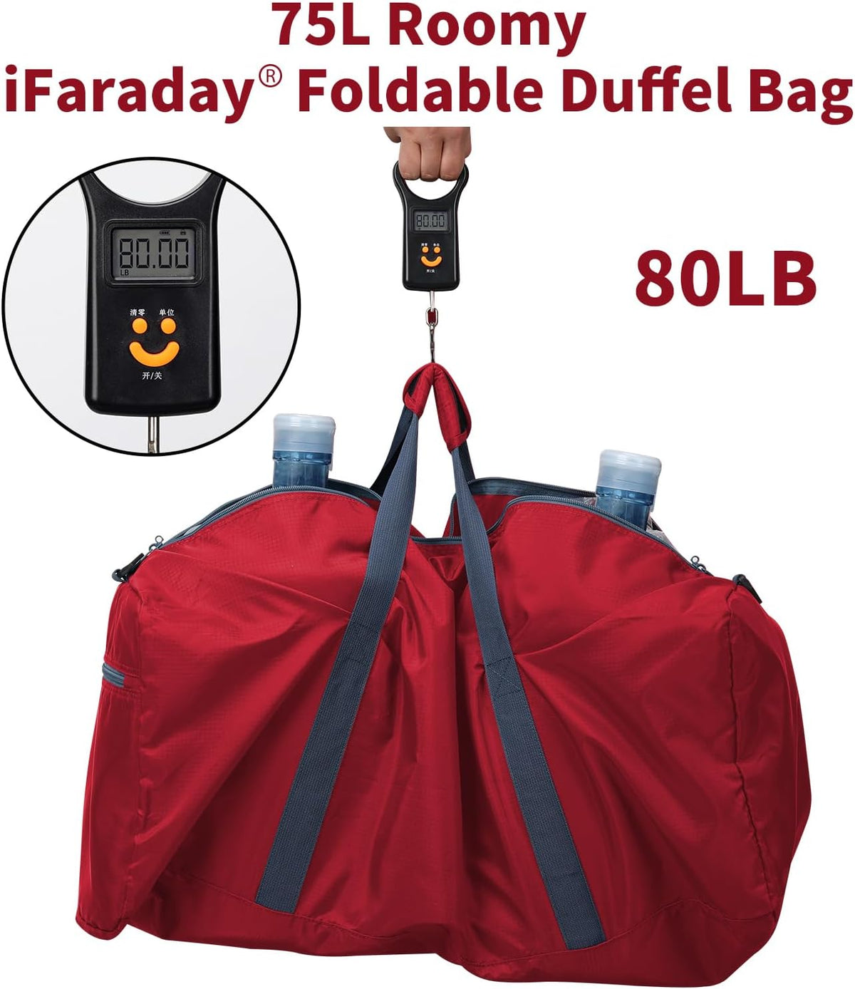 Foldable Duffel Bag 30 inch 75L Large Lightweight Luggage for Travel Camping Storage-Black