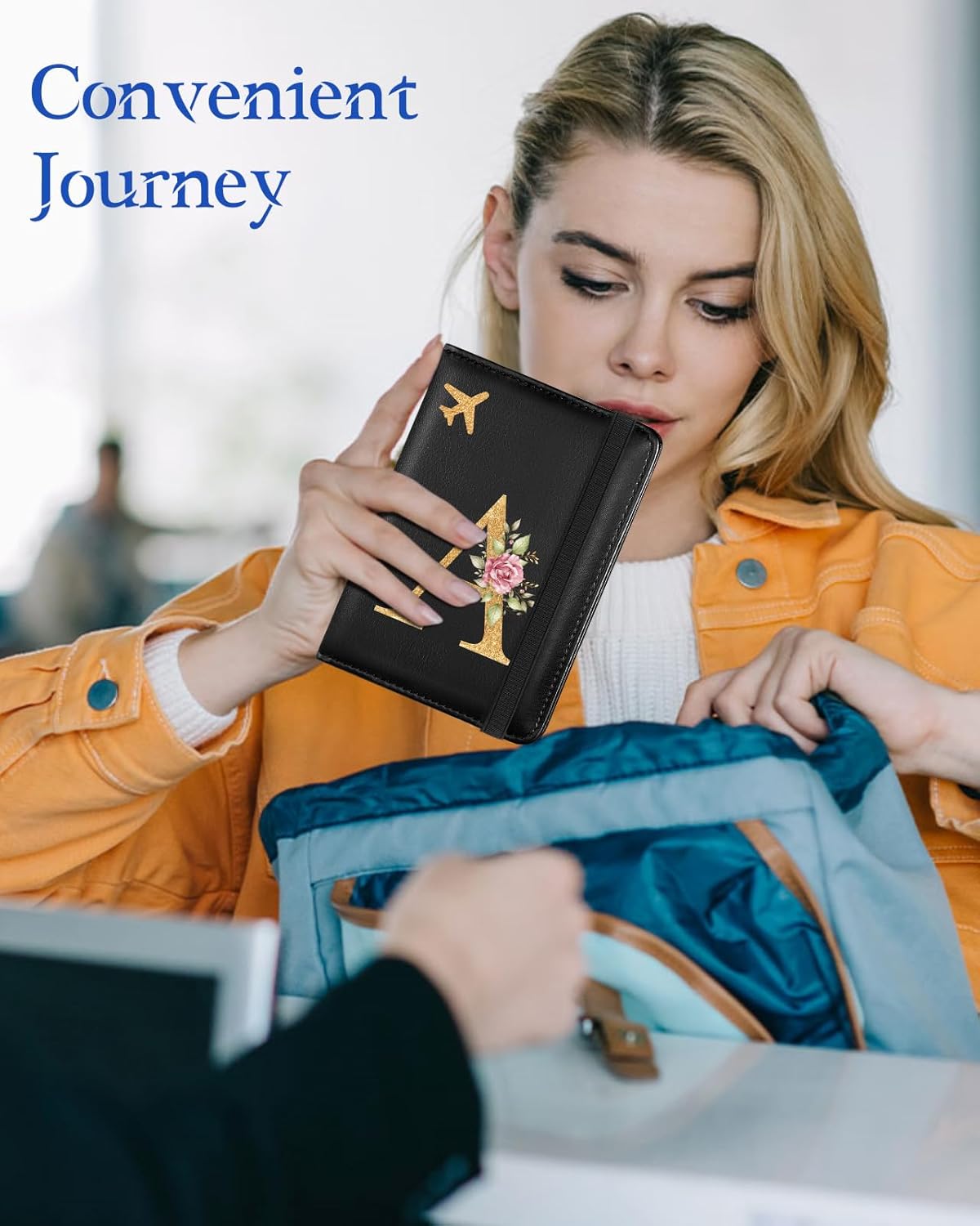 Initial Passport Holder Cover Wallet Case for Travel Women - Leather Letter Passport Book Family Multiple Personalized Organizer Card Slots Protector Sleeve Essentials Slim Carrier Black M
