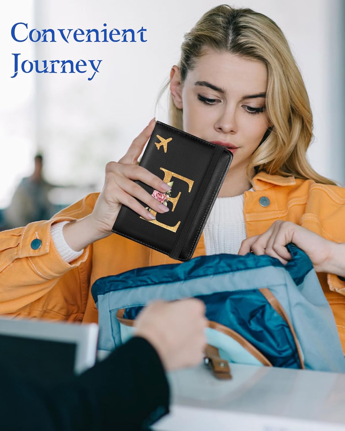 Initial Passport Holder Cover Wallet Case for Travel Women - Leather Letter Passport Book Family Multiple Personalized Organizer Card Slots Protector Sleeve Essentials Slim Carrier Black M