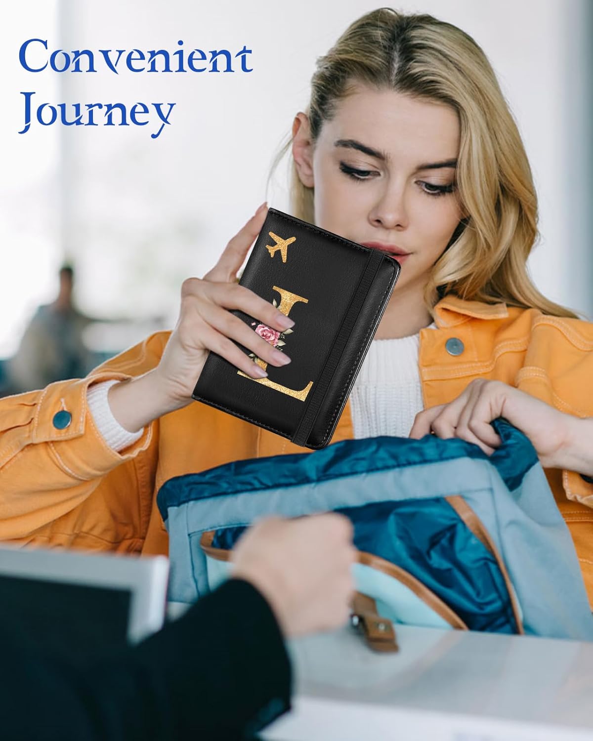 Initial Passport Holder Cover Wallet Case for Travel Women - Leather Letter Passport Book Family Multiple Personalized Organizer Card Slots Protector Sleeve Essentials Slim Carrier Black M