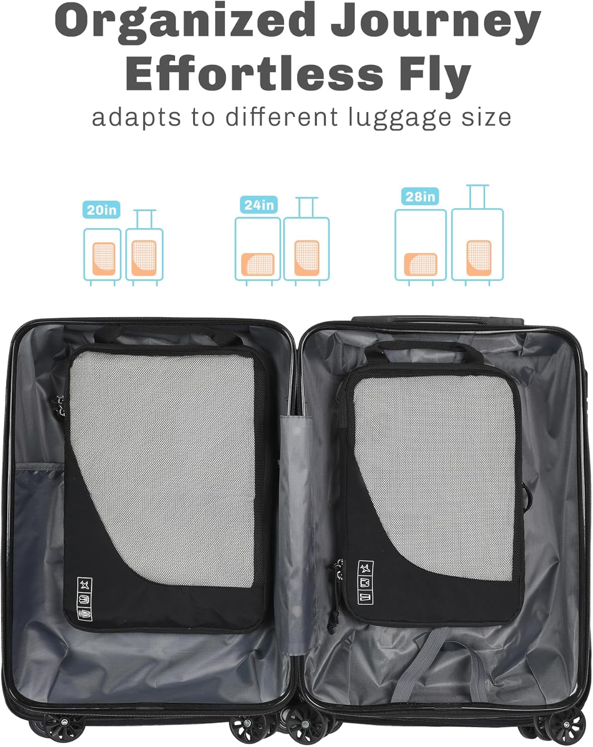 6 Set/ 4 Set/ 2 Set Compression Packing Cubes Travel Essentials Lightweight Nylon Luggage Suitcase Organizer Bag Light Blue 2PCS