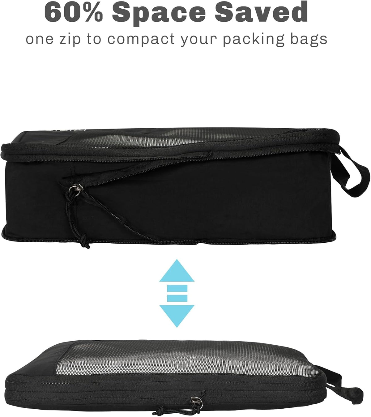 6 Set/ 4 Set/ 2 Set Compression Packing Cubes Travel Essentials Lightweight Nylon Luggage Suitcase Organizer Bag Light Blue 2PCS