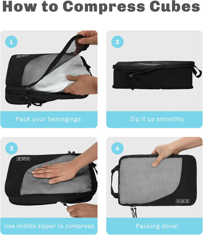 6 Set/ 4 Set/ 2 Set Compression Packing Cubes Travel Essentials Lightweight Nylon Luggage Suitcase Organizer Bag Light Blue 2PCS