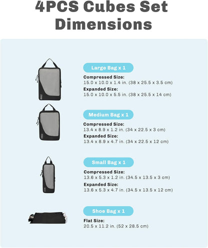 6 Set/ 4 Set/ 2 Set Compression Packing Cubes Travel Essentials Lightweight Nylon Luggage Suitcase Organizer Bag Light Blue 2PCS