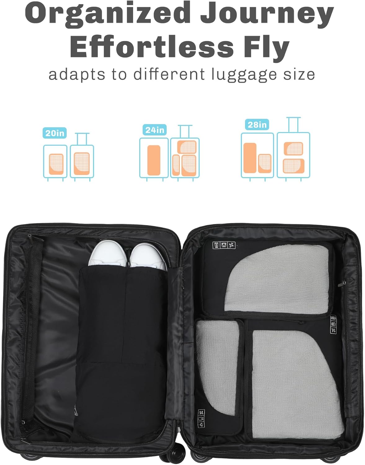 6 Set/ 4 Set/ 2 Set Compression Packing Cubes Travel Essentials Lightweight Nylon Luggage Suitcase Organizer Bag Light Blue 2PCS