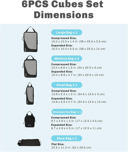 6 Set/ 4 Set/ 2 Set Compression Packing Cubes Travel Essentials Lightweight Nylon Luggage Suitcase Organizer Bag Light Blue 2PCS