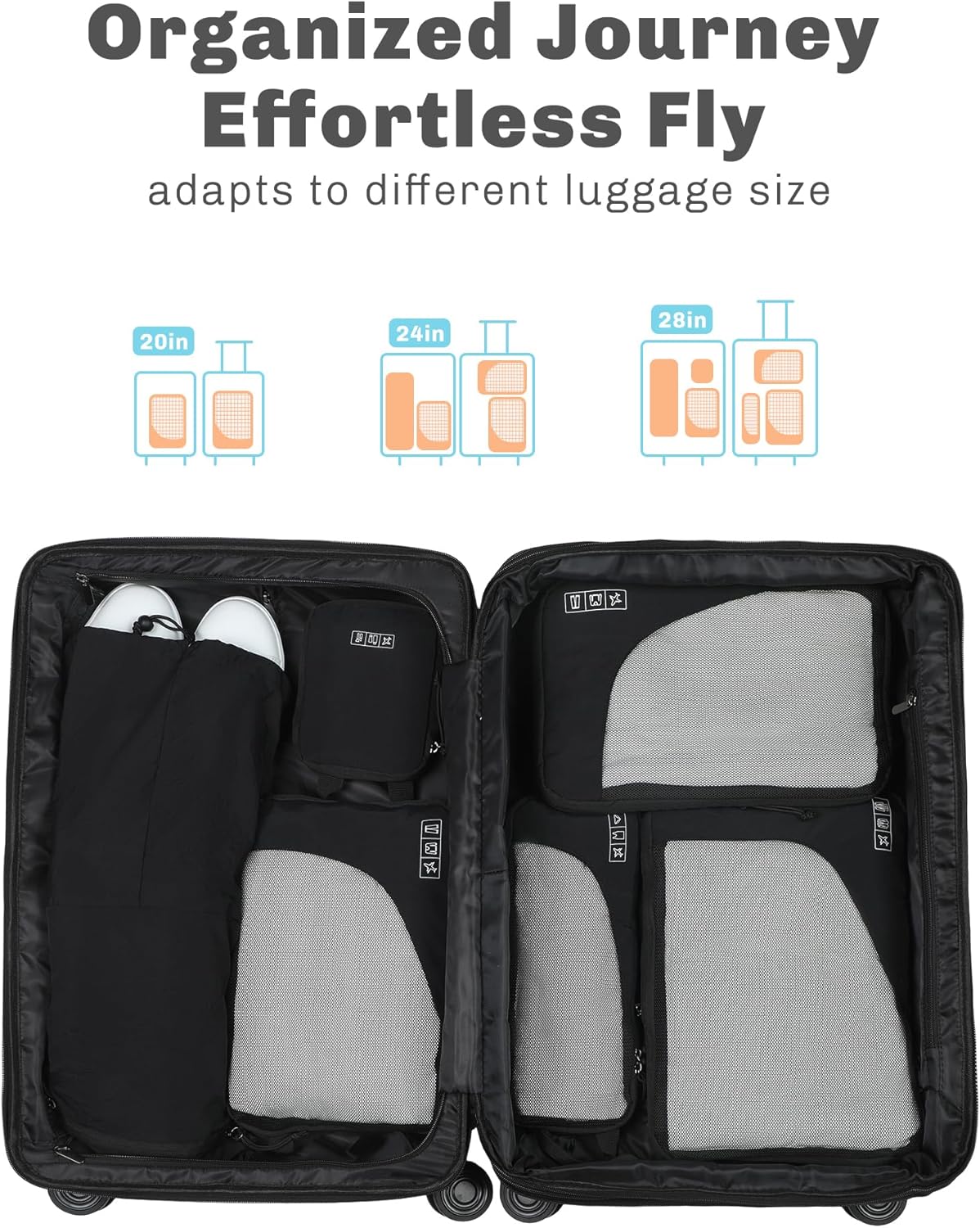 6 Set/ 4 Set/ 2 Set Compression Packing Cubes Travel Essentials Lightweight Nylon Luggage Suitcase Organizer Bag Light Blue 2PCS