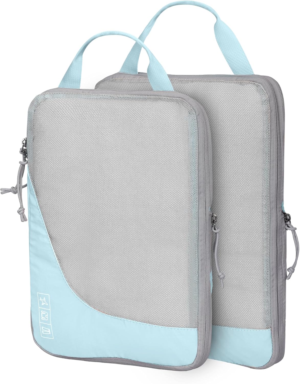 6 Set/ 4 Set/ 2 Set Compression Packing Cubes Travel Essentials Lightweight Nylon Luggage Suitcase Organizer Bag Light Blue 2PCS
