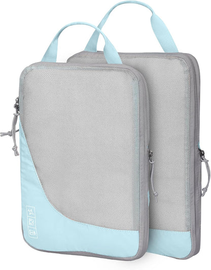 6 Set/ 4 Set/ 2 Set Compression Packing Cubes Travel Essentials Lightweight Nylon Luggage Suitcase Organizer Bag Light Blue 2PCS