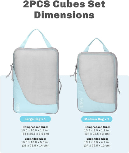 6 Set/ 4 Set/ 2 Set Compression Packing Cubes Travel Essentials Lightweight Nylon Luggage Suitcase Organizer Bag Light Blue 2PCS