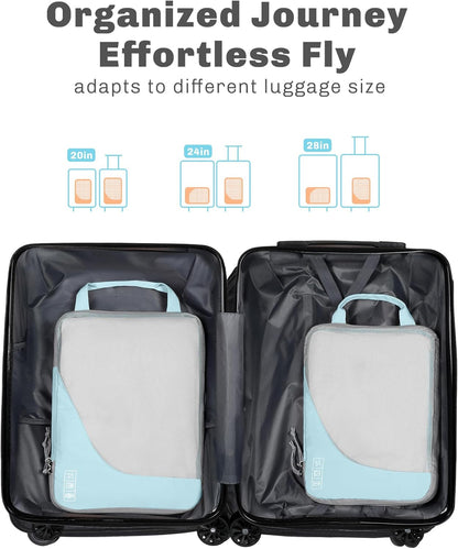 6 Set/ 4 Set/ 2 Set Compression Packing Cubes Travel Essentials Lightweight Nylon Luggage Suitcase Organizer Bag Light Blue 2PCS