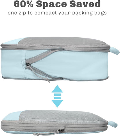 6 Set/ 4 Set/ 2 Set Compression Packing Cubes Travel Essentials Lightweight Nylon Luggage Suitcase Organizer Bag Light Blue 2PCS