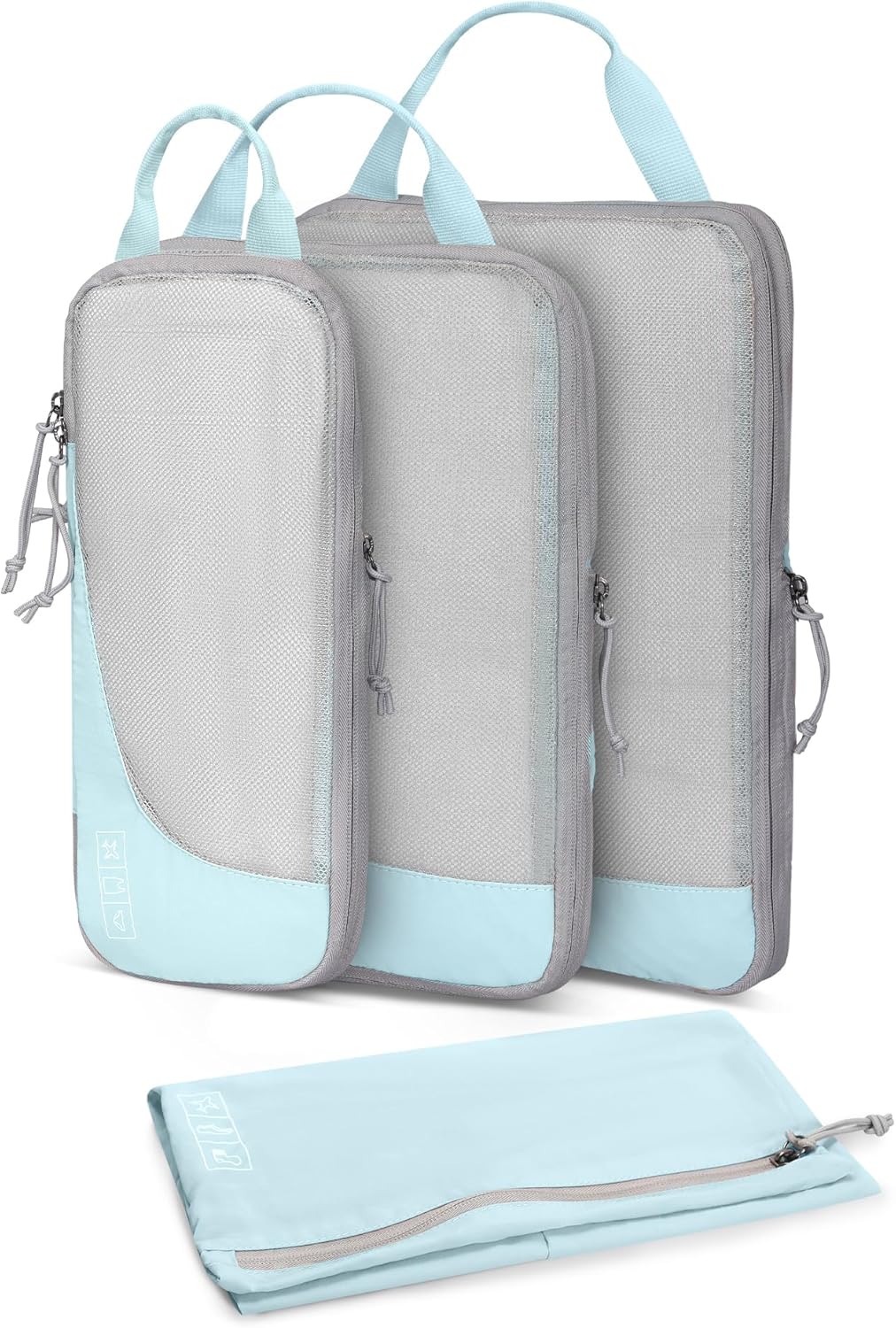 6 Set/ 4 Set/ 2 Set Compression Packing Cubes Travel Essentials Lightweight Nylon Luggage Suitcase Organizer Bag Light Blue 2PCS