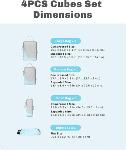 6 Set/ 4 Set/ 2 Set Compression Packing Cubes Travel Essentials Lightweight Nylon Luggage Suitcase Organizer Bag Light Blue 2PCS