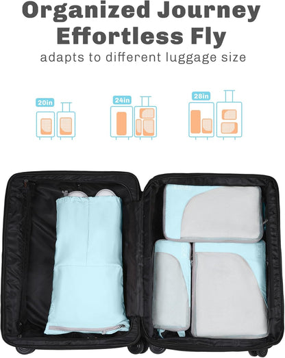 6 Set/ 4 Set/ 2 Set Compression Packing Cubes Travel Essentials Lightweight Nylon Luggage Suitcase Organizer Bag Light Blue 2PCS