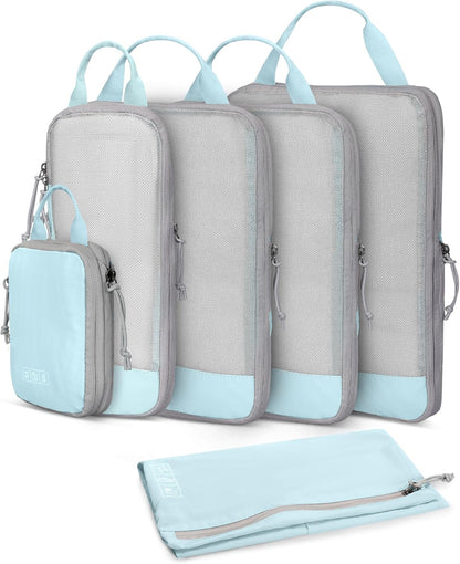 6 Set/ 4 Set/ 2 Set Compression Packing Cubes Travel Essentials Lightweight Nylon Luggage Suitcase Organizer Bag Light Blue 2PCS