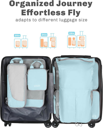 6 Set/ 4 Set/ 2 Set Compression Packing Cubes Travel Essentials Lightweight Nylon Luggage Suitcase Organizer Bag Light Blue 2PCS