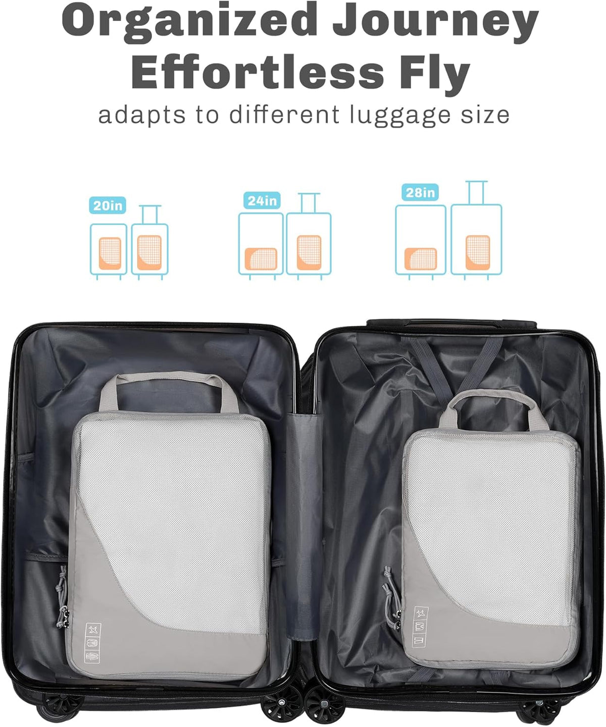 6 Set/ 4 Set/ 2 Set Compression Packing Cubes Travel Essentials Lightweight Nylon Luggage Suitcase Organizer Bag Light Blue 2PCS
