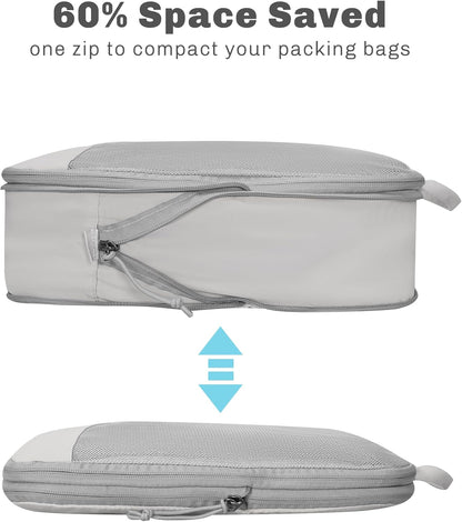 6 Set/ 4 Set/ 2 Set Compression Packing Cubes Travel Essentials Lightweight Nylon Luggage Suitcase Organizer Bag Light Blue 2PCS
