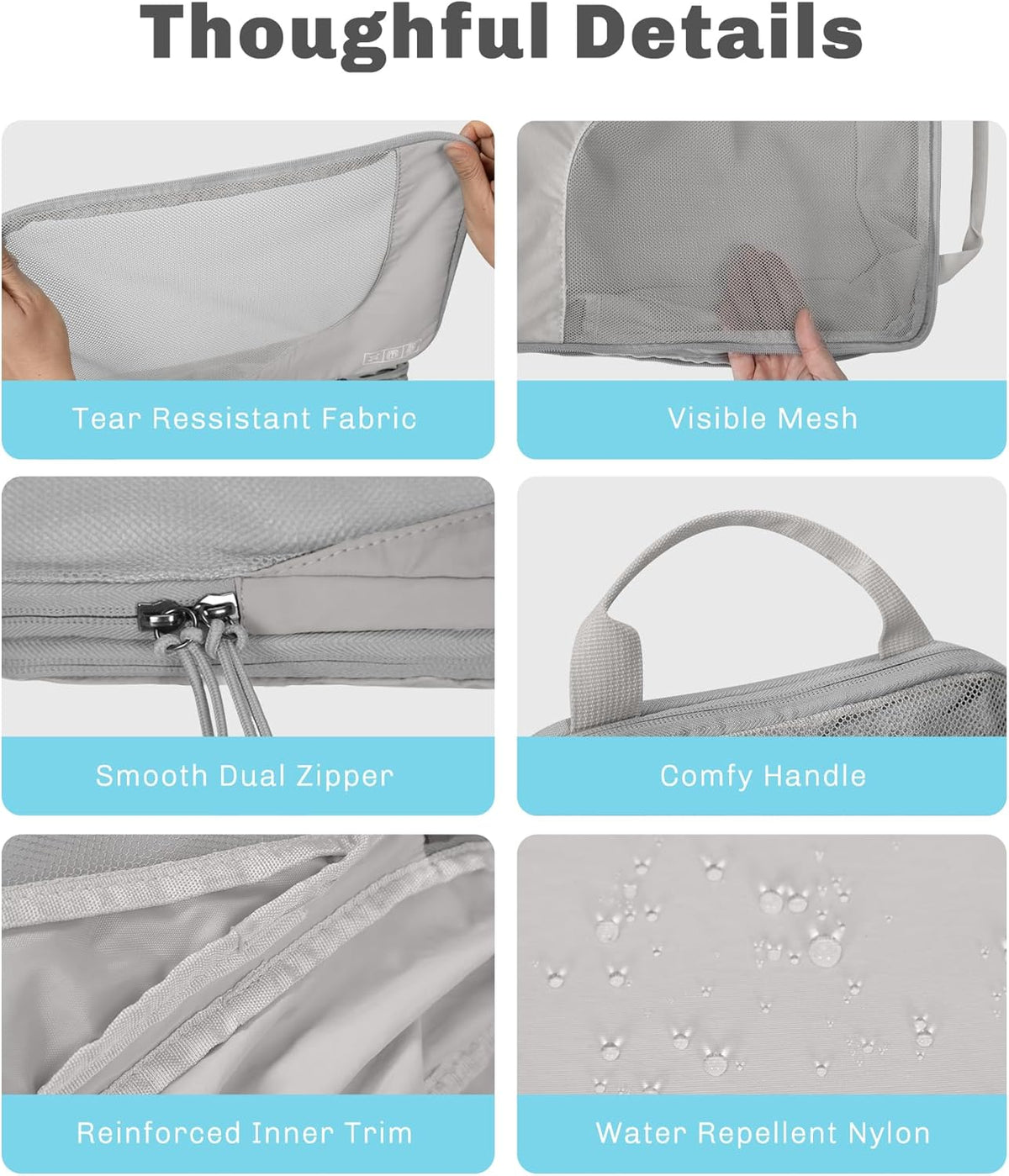 6 Set/ 4 Set/ 2 Set Compression Packing Cubes Travel Essentials Lightweight Nylon Luggage Suitcase Organizer Bag Light Blue 2PCS