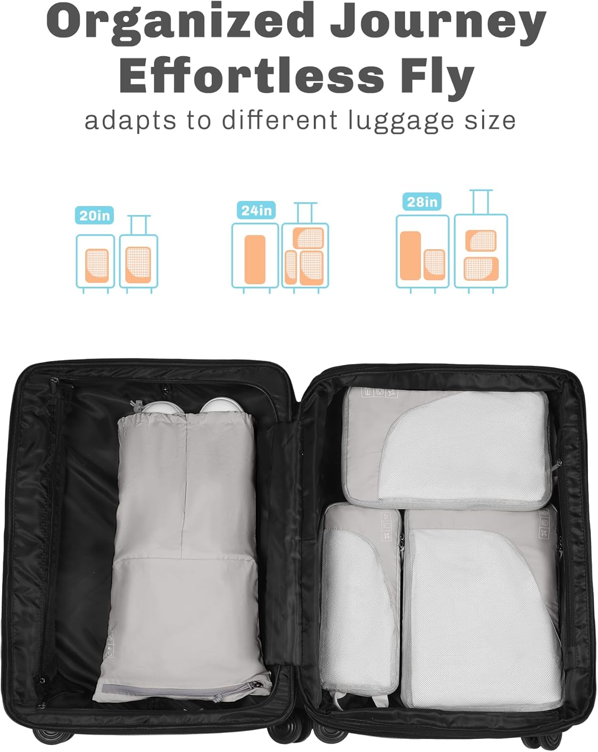 6 Set/ 4 Set/ 2 Set Compression Packing Cubes Travel Essentials Lightweight Nylon Luggage Suitcase Organizer Bag Light Blue 2PCS