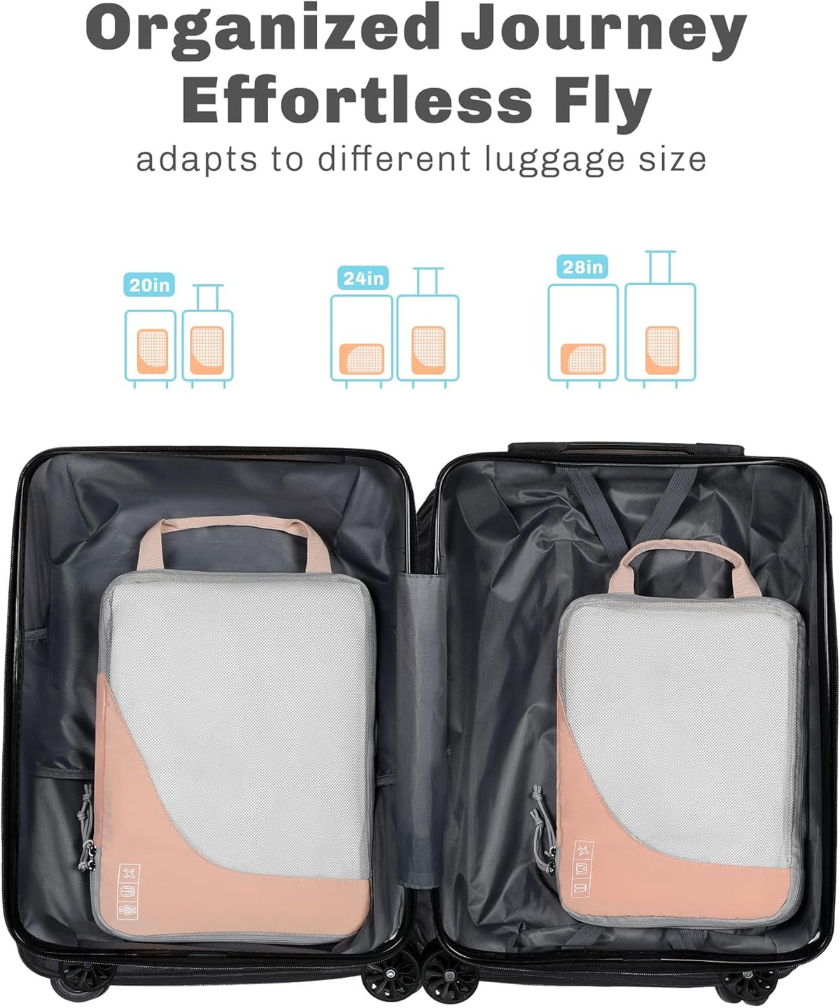 6 Set/ 4 Set/ 2 Set Compression Packing Cubes Travel Essentials Lightweight Nylon Luggage Suitcase Organizer Bag Light Blue 2PCS