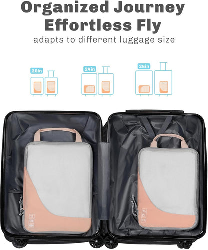 6 Set/ 4 Set/ 2 Set Compression Packing Cubes Travel Essentials Lightweight Nylon Luggage Suitcase Organizer Bag Light Blue 2PCS