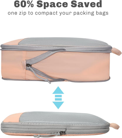 6 Set/ 4 Set/ 2 Set Compression Packing Cubes Travel Essentials Lightweight Nylon Luggage Suitcase Organizer Bag Light Blue 2PCS