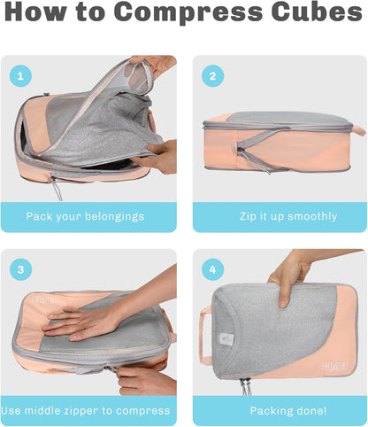 6 Set/ 4 Set/ 2 Set Compression Packing Cubes Travel Essentials Lightweight Nylon Luggage Suitcase Organizer Bag Light Blue 2PCS