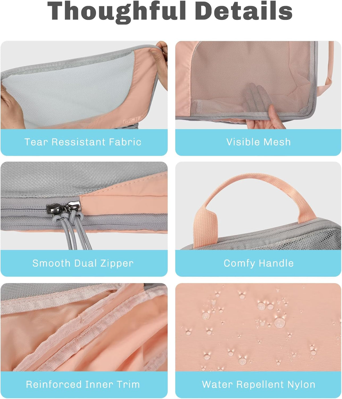 6 Set/ 4 Set/ 2 Set Compression Packing Cubes Travel Essentials Lightweight Nylon Luggage Suitcase Organizer Bag Light Blue 2PCS