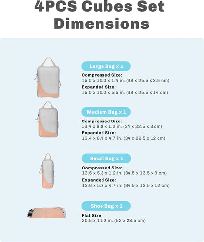 6 Set/ 4 Set/ 2 Set Compression Packing Cubes Travel Essentials Lightweight Nylon Luggage Suitcase Organizer Bag Light Blue 2PCS